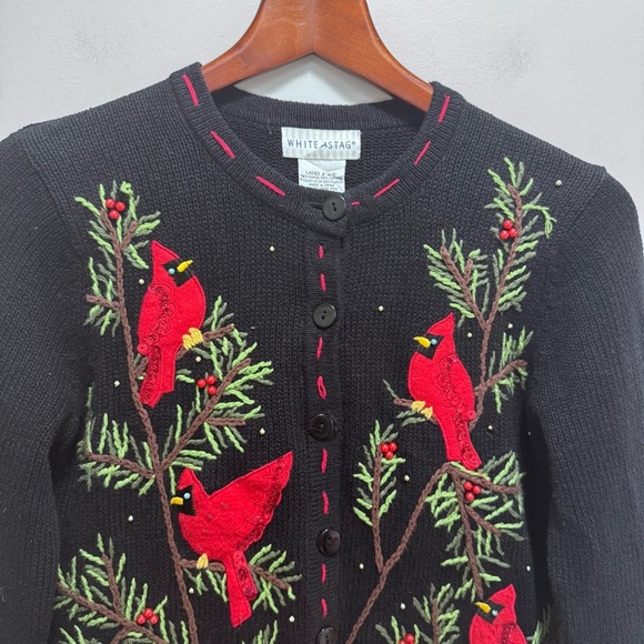 Vintage 1990s Knit Bird Pine Tree Graphic Cardigan Sweater Button Up Size Small - Picture 4 of 16
